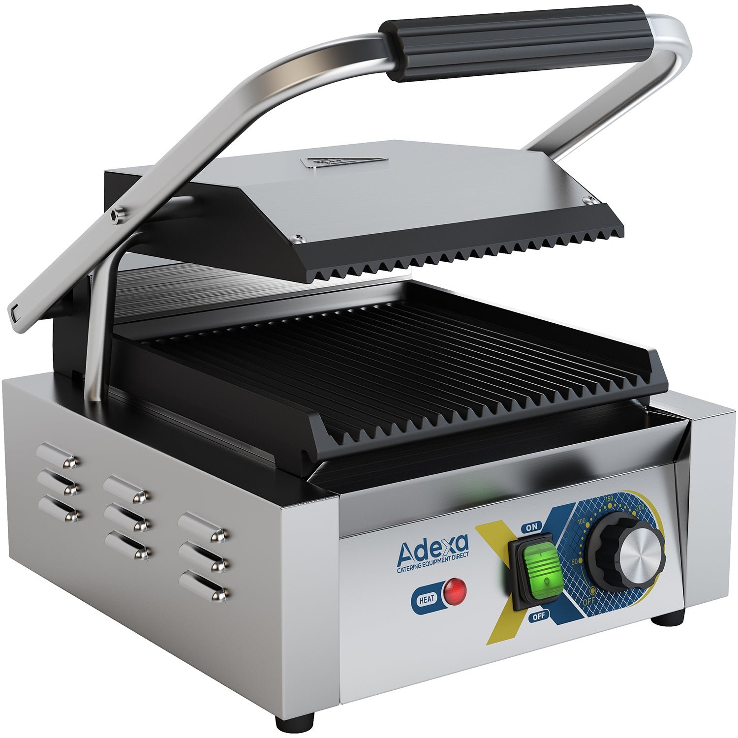 EGD10C-1500x1500_27c5802a-9f21-4569-bcf6-1c5dc5a892bb Heavy Duty Panini Contact grill Single Ribbed | Adexa EGD10C - Image 1
