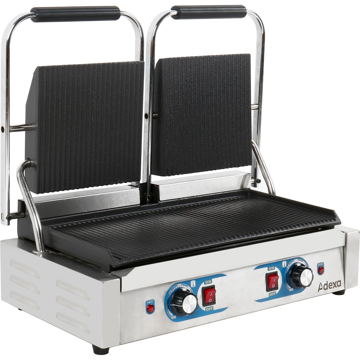 MLP813-1-1500x1500-1 Heavy Duty Twin Panini Contact grill Dual Zone 3.6kW Ribbed | Adexa MLP813 - Image 1